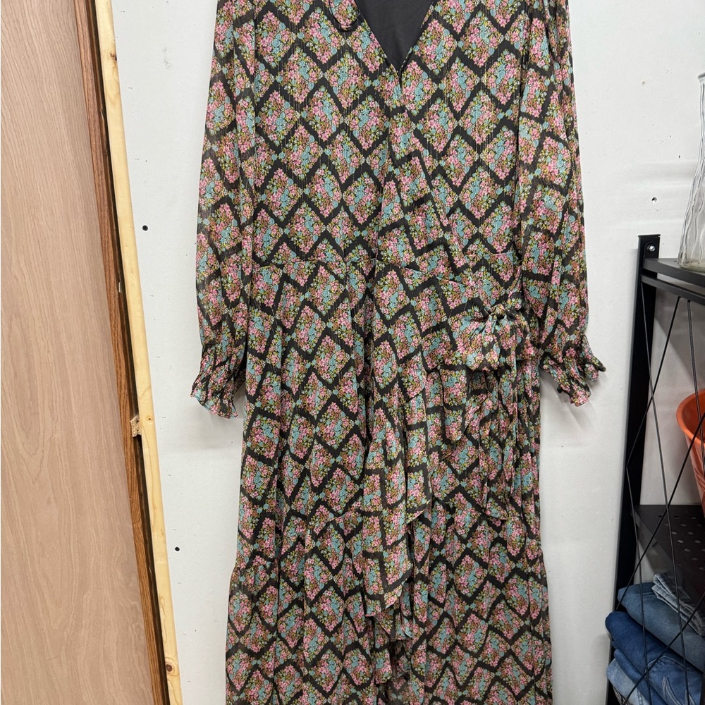 LC Lauren Conrad Black and Pink Floral Long Sleeve Dress